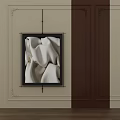 Abstract Painting with White Draped Fabric in Black Frame on Beige Brown Decorative Wall