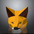 Low Poly Fox Head Design With Orange Fur And Dark Red Ears On Gray Background