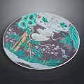 Intricate Decorative Plate Featuring White Crane Bamboo And Floral Design