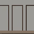 Three Brown Empty Frames Hanging On Light Colored Wall With Wooden Floor 3d model