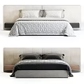 Stylish Double Bed with Light Upholstered Headboard Gray Quilted Bedspread and Dark Nightstand