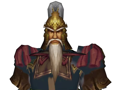 Game Movie Warrior Character With Golden Helmet Long White Beard And Red Decorated Armor 3d model