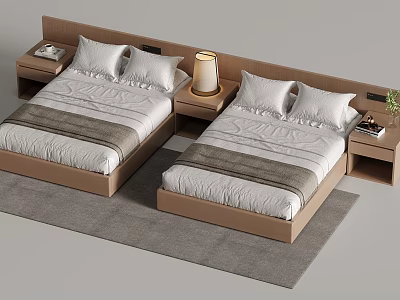 Modern Bedroom Interior With Twin Beds Bedside Tables Table Lamp And Rug 3d model