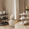 Black And White Wheeled Shelving Unit Holding Vases Books In Living Room