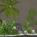 Tropical Courtyard Garden Design With Palm Tree Trimmed Plants Stone And Round Lights