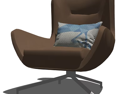 Modern Brown Office Chair With Blue Gray Patterned Cushion And Metal Base 3d model