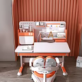 Orange and White Kids Adjustable Desk with Matching Chair and Storage Shelf