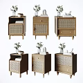 Modern Wooden Bedside Tables With Woven Details Drawers And Decorative Items