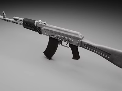 Classic Assault Rifle With Black Grip Silver Metal Body And Wooden Stock 3d model