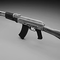 Classic Assault Rifle With Black Grip Silver Metal Body And Wooden Stock