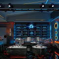 Modern KTV Interior Design With Neon Lights Large Screen And Leather Sofa Seats
