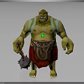 Green Skinned Orc Warrior with Yellow Eyes Spiked Weapon and Green Gem Necklace