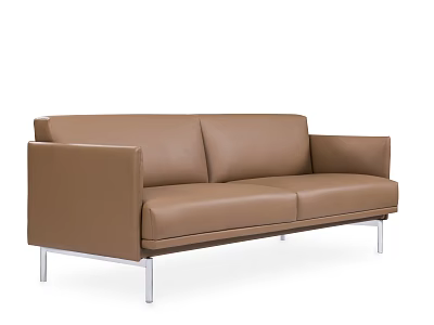 Modern Brown Leather Three Seater Sofa with Metal Legs and Clean Lines 3d model