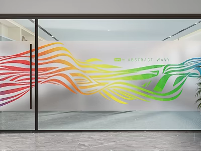 Modern Glass Partition With Colorful Wave Patterns For Office Interior Design 3d model