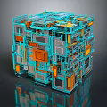 Abstract Geometric Equipment Structure With Blue And Orange Cubes