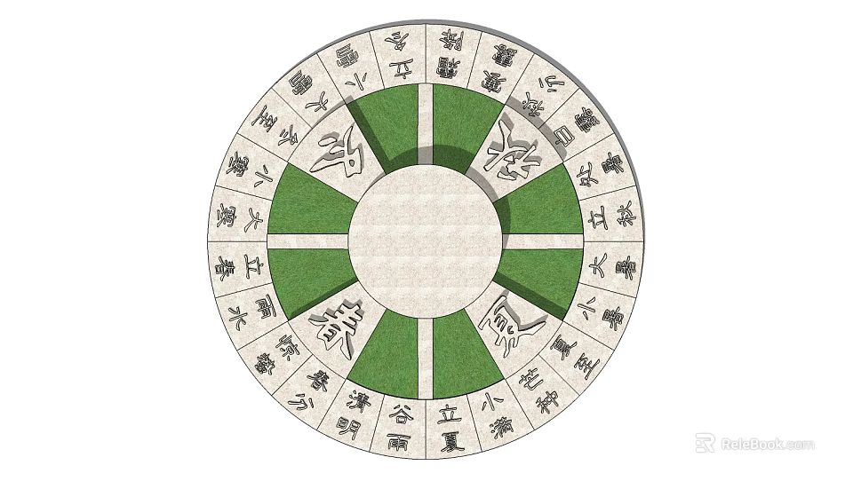 Garden Ornament With Circular Design Green Sectors And Chinese Solar Terms Characters 3d model 