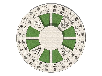 Garden Ornament With Circular Design Green Sectors And Chinese Solar Terms Characters 3d model