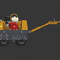Small Yellow Road Roller With Red Engine And Long Handle Design