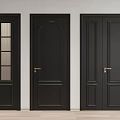 Modern Black Hinged Doors With Golden Handles Glass Panel And Solid Designs 3d model