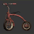 Vintage Red Rusty Tricycle With Old Style Design Black Seat And Three Wheels