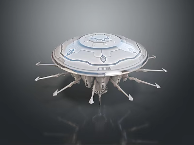 Space Explorer And Extraterrestrial Being By Futuristic Circular Tech Structure With Supports 3d model
