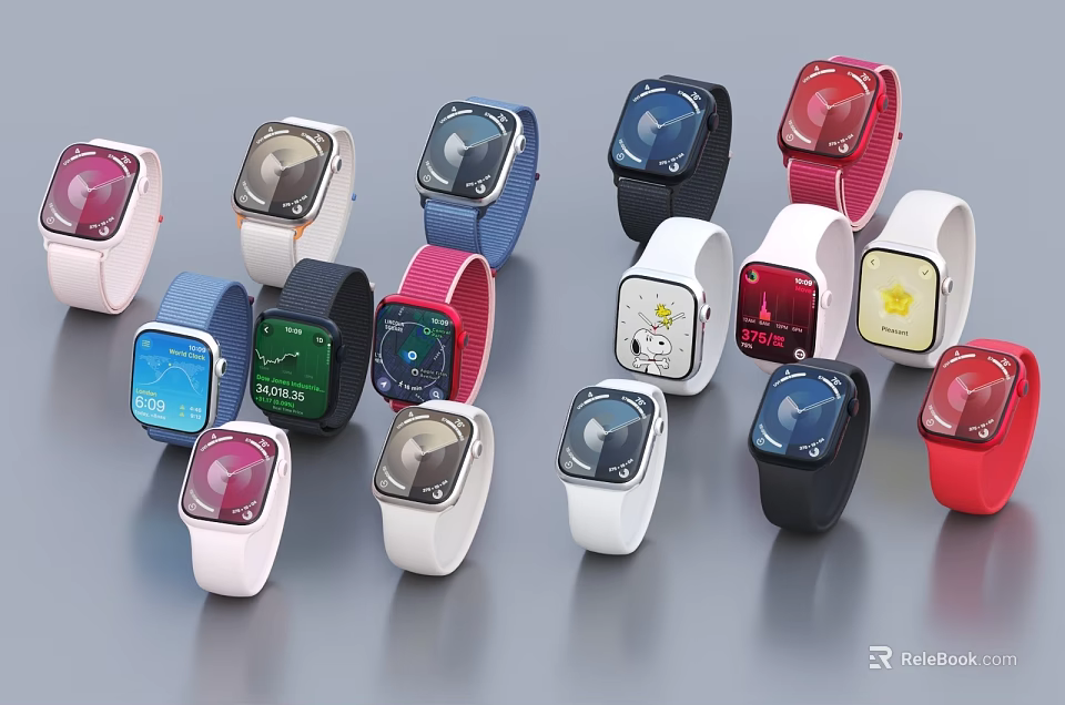 Stylish Modern Smartwatches In Various Colors And Different Design Styles 3d model 