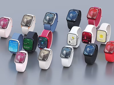 Stylish Modern Smartwatches In Various Colors And Different Design Styles 3d model