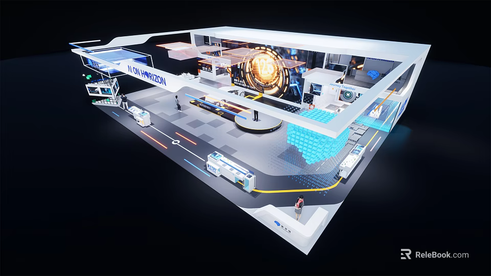 Futuristic Exhibition Hall Design With Hi tech Booths Screens And Interactive Lighting 3d model 