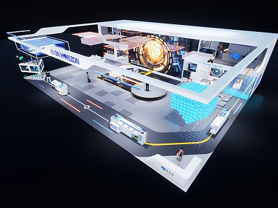 Futuristic Exhibition Hall Design With Hi tech Booths Screens And Interactive Lighting 3d model