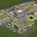 Aerial View Planning of Modern Building Complex with Central Entrance Green Spaces and Road Layout