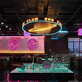 Modern Bar Interior With Neon Lights Moon Decor And Glowing Floor Tiles