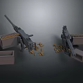 Military Machine Guns With Ammunition Boxes And Scattered Bullets On 3d model