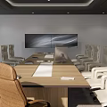 Modern Conference Room Interior Design With Long Wooden Table White Brown Chairs And Large Screen