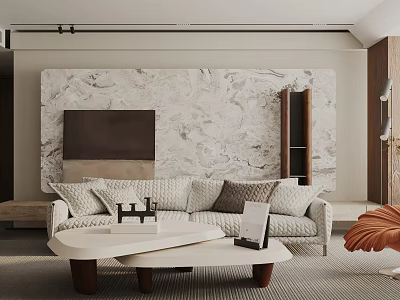 Elegant Modern Living Room Interior With Marble Wall Sofa And Coffee Table 3d model