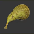 Ripe Yellowish Green Pear with Brown Spots on Dark Surface Showing Natural Texture and Reflection