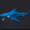 Cartoon Style Blue Shark Game Movie Character With Open Mouth And Orange Circular Side Pattern