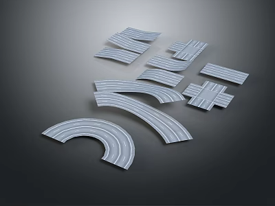 Various Shaped Track Pieces For Toy Train Sets Including Curved Straight And Cross 3d model