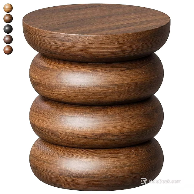 Modern Wooden Side Table With Stacked Circular Layers Available In Multiple Wood Tones 3d model 