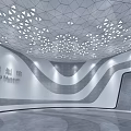 Modern City Planning Exhibition Hall With Geometric Ceiling And Curved Walls Interior