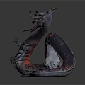 Mystical Fantasy Dragon Creature With Multiple Horns Long Serpentine Body And Glowing Red Eyes