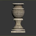 Ornate Multi Tiered Stone Vase With Intricate Carvings And Square Base