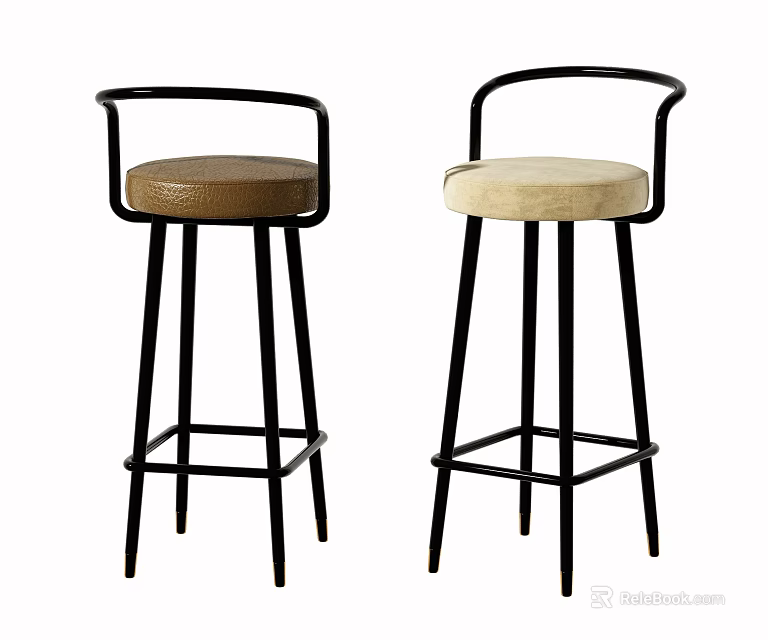 Two Tone Bar Stools With Black Metal Frame Round Curved Backrest Seat Cushions 3d model 