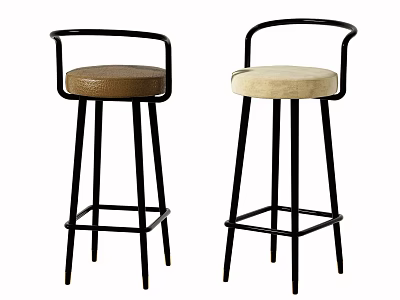 Two Tone Bar Stools With Black Metal Frame Round Curved Backrest Seat Cushions 3d model