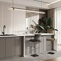 Modern Restaurant Interior Design With Bar Counter Stools Green Plant And Lighting