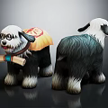 Decorative Dog Statues With Front Back Views Glasses Yellow Bag Red Symbol And Scroll