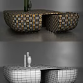 Modern Wooden Table And Chair Set With Blue Upholstered Seats And Contemporary Design