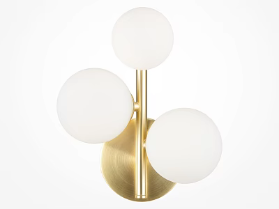 Modern Wall Sconce with Golden Metal Frame and Three White Spherical Shades 3d model