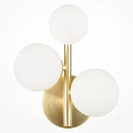 Modern Wall Sconce with Golden Metal Frame and Three White Spherical Shades