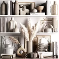 Modern Minimalist Shelf Decorative Ornament Sets With Vases Dried Pampas Sculptures And Books