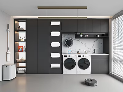 modern laundry room balcony washing machine cabinet 3d model